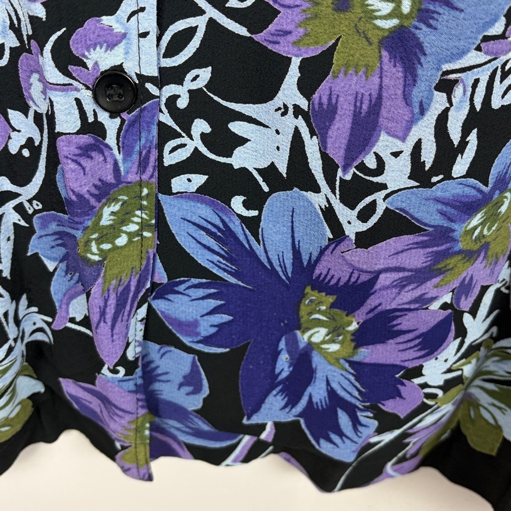 JM Collection Floral Button Front Blouse Black Purple Plus Size 20W Short Sleeve - Picture 9 of 13